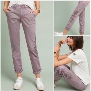 Anthropologie Embroidered Light Purple Chinos, 28